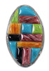 Multicolor Inlay Sterling Silver Southwest Ring Size 6-3/4 WX82083